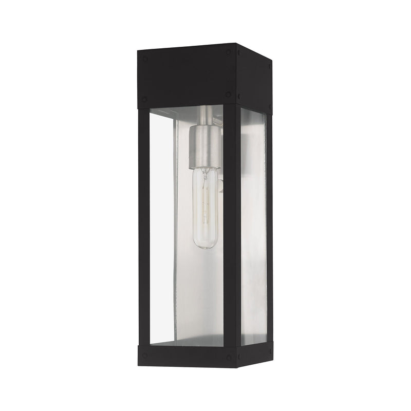 Barrett 15" Outdoor Wall Lantern in Black with Brushed Nickel Finish Candle with Brushed Nickel Stainless Steel Reflector