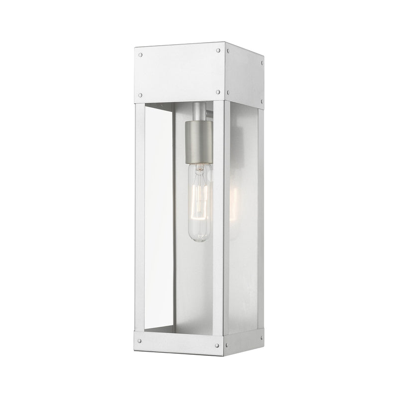 Barrett 15" Outdoor Wall Lantern in Painted Satin Nickel with Brushed Nickel Candle