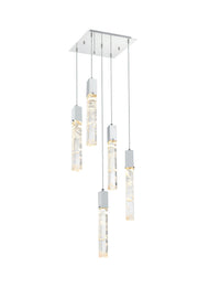 Aurora 16" 5-Light Square Pendant in Chrome And Clear
