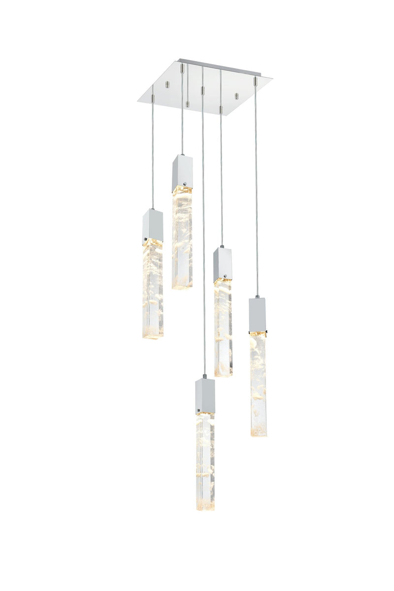Aurora 16" 5-Light Square Pendant in Chrome And Clear