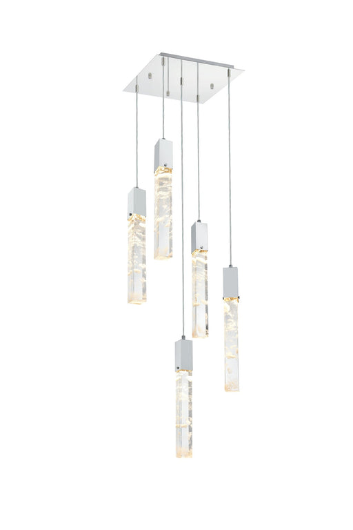 Aurora 16" 5-Light Square Pendant in Chrome And Clear