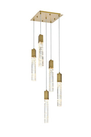 Aurora 16" 5-Light Square Pendant in Satin Gold And Clear
