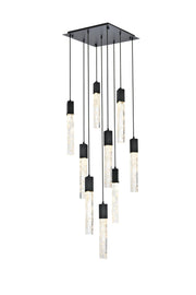 Aurora 20" 9-Light Square Pendant in Black And Clear