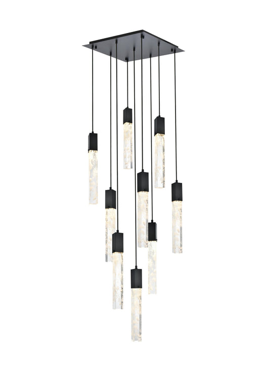 Aurora 20" 9-Light Square Pendant in Black And Clear