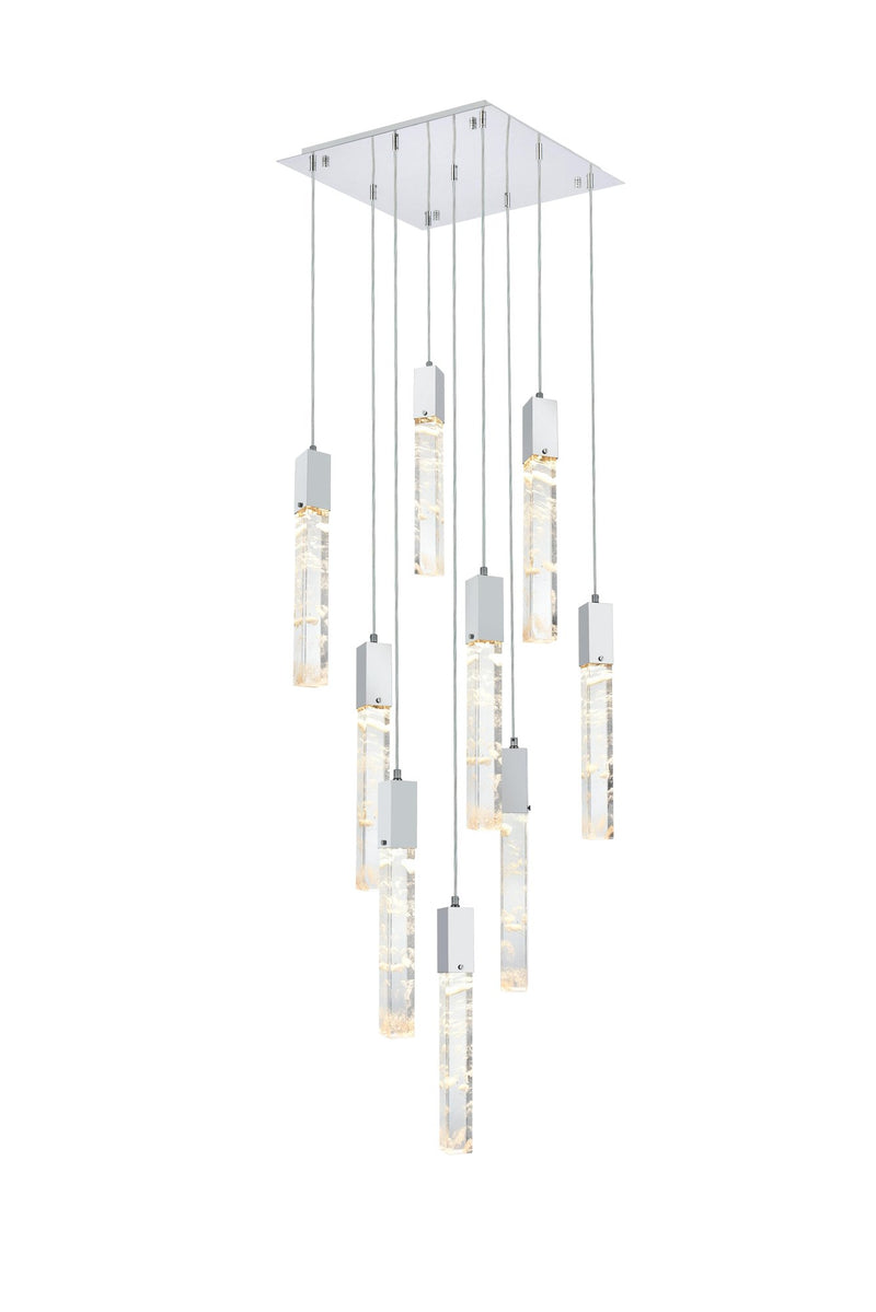 Aurora 20" 9-Light Square Pendant in Chrome And Clear