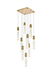 Aurora 20" 9-Light Square Pendant in Satin Gold And Clear