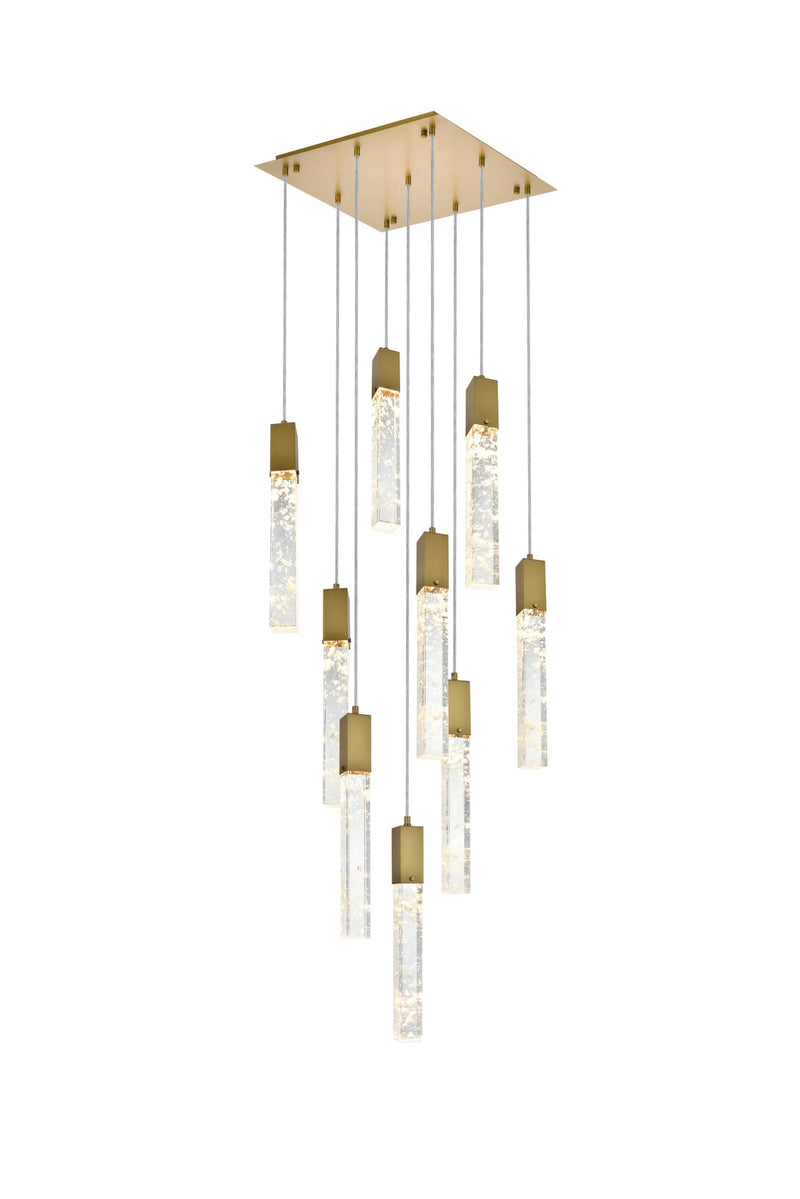 Aurora 20" 9-Light Square Pendant in Satin Gold And Clear
