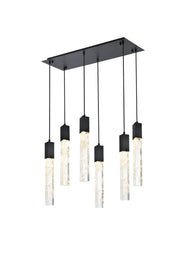 Aurora 32" 6-Light Linear Pendant in Black And Clear
