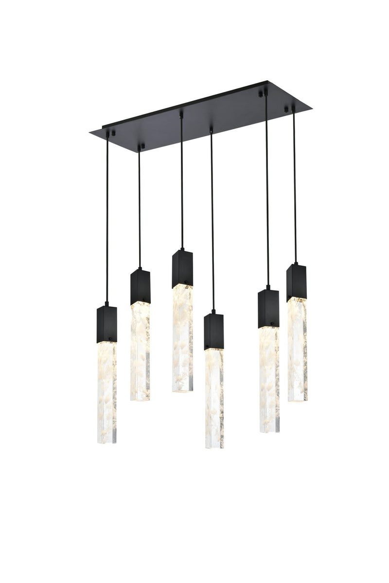 Aurora 32" 6-Light Linear Pendant in Black And Clear