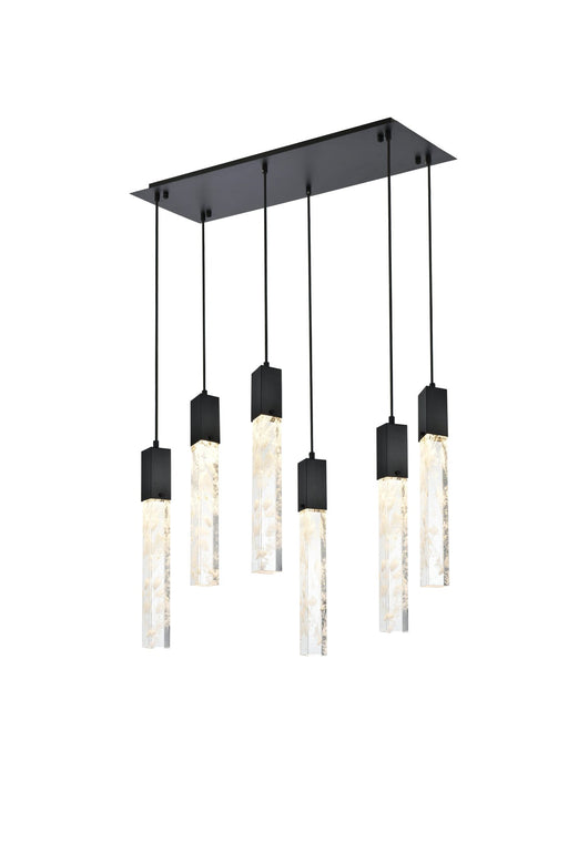 Aurora 32" 6-Light Linear Pendant in Black And Clear