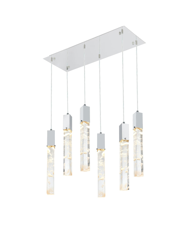 Aurora 32" 6-Light Linear Pendant in Chrome And Clear