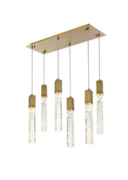 Aurora 32" 6-Light Linear Pendant in Satin Gold And Clear