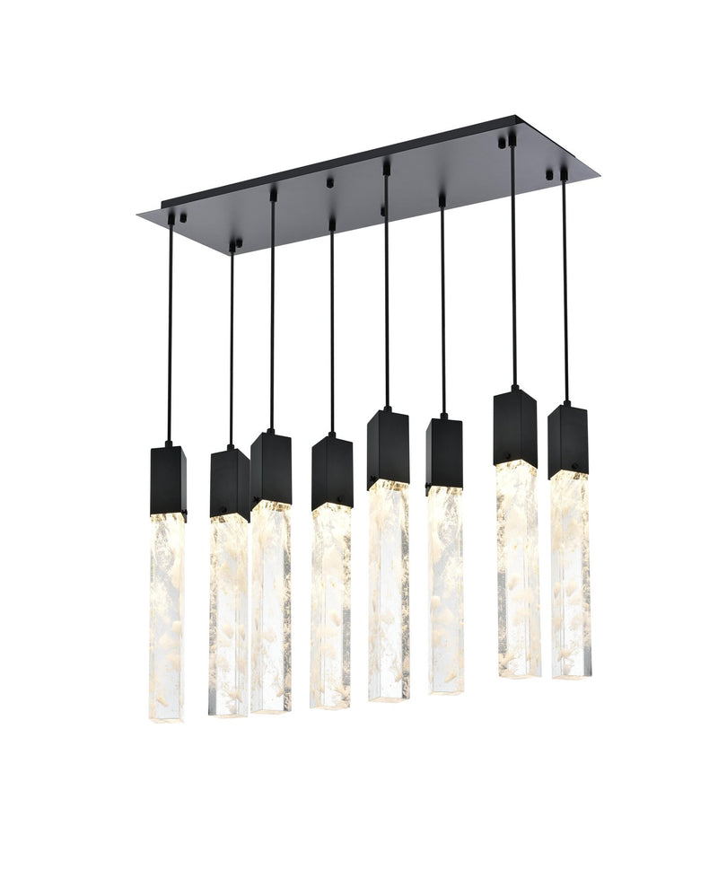 Aurora 36" 8-Light Linear Pendant in Black And Clear
