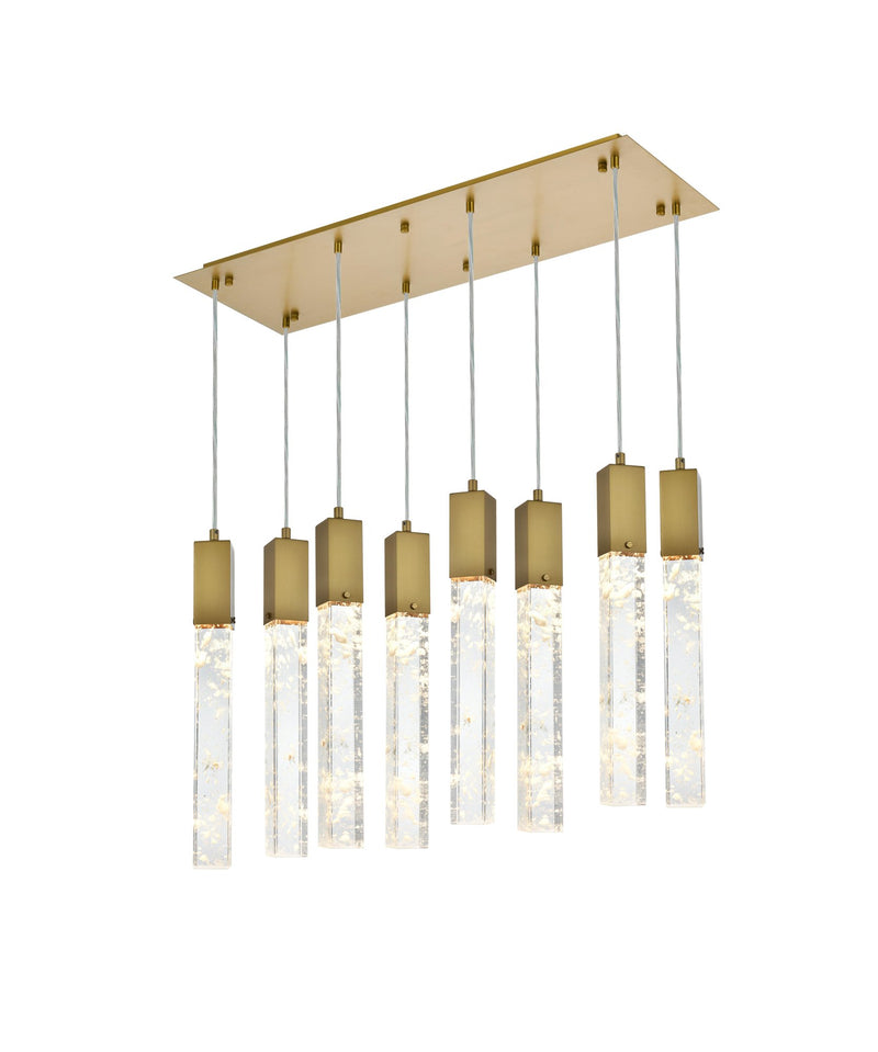 Aurora 36" 8-Light Linear Pendant in Satin Gold And Clear