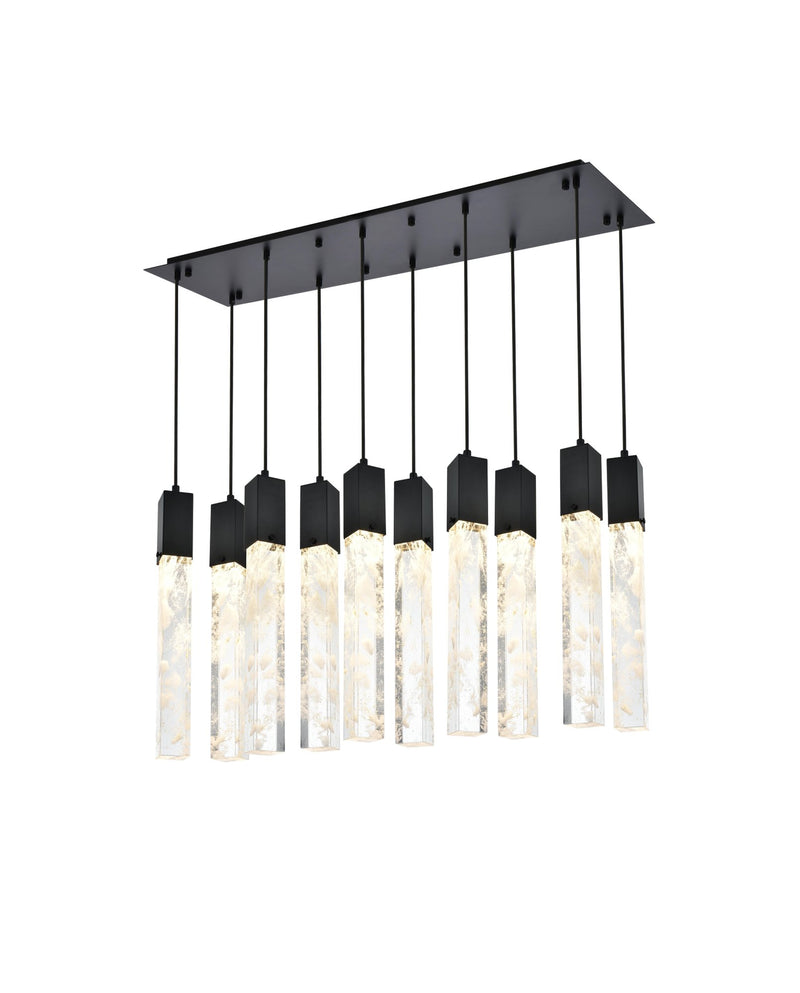 Aurora 42" 10-Light Linear Pendant in Black And Clear