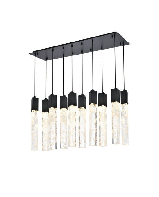 Aurora 42" 10-Light Linear Pendant in Black And Clear