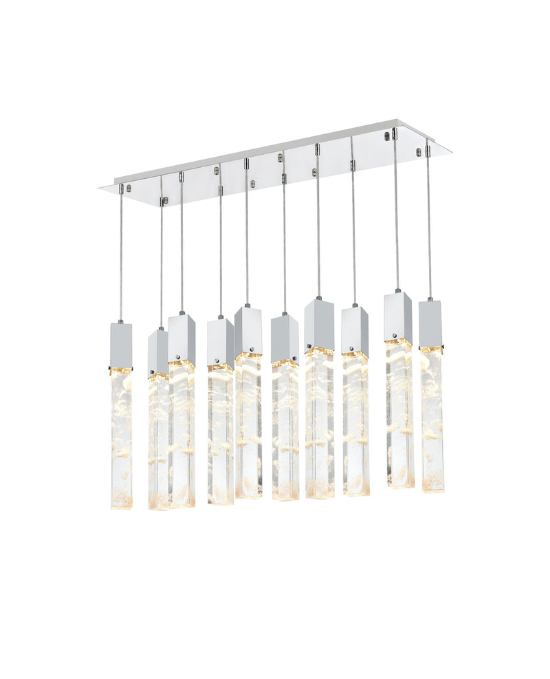 Aurora 42" 10-Light Linear Pendant in Chrome And Clear