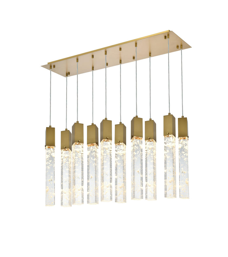 Aurora 42" 10-Light Linear Pendant in Satin Gold And Clear