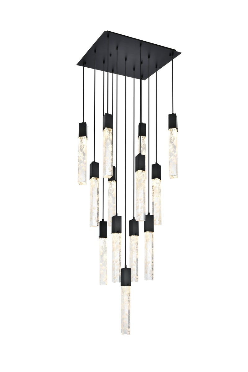 Aurora 26" 13-Light Square Pendant in Black And Clear