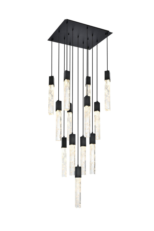 Aurora 26" 13-Light Square Pendant in Black And Clear