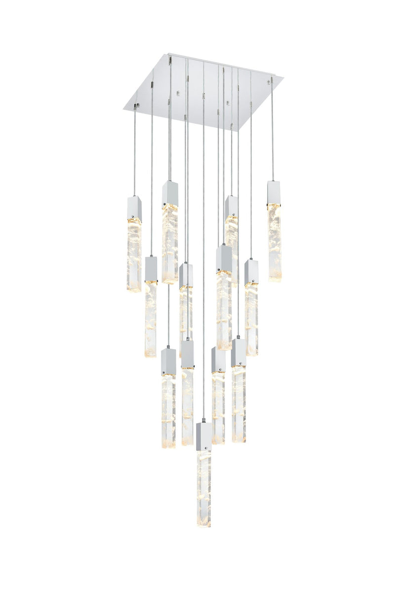 Aurora 26" 13-Light Square Pendant in Chrome And Clear