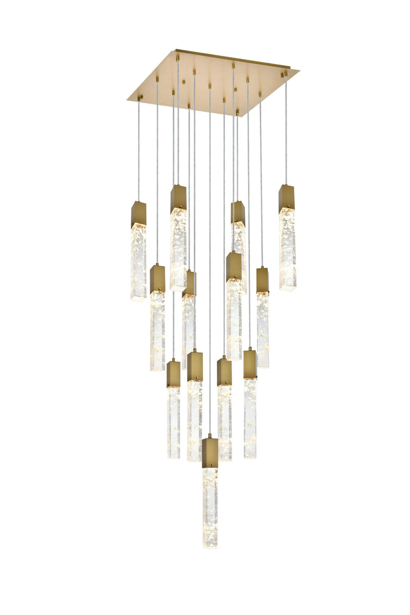 Aurora 26" 13-Light Square Pendant in Satin Gold And Clear