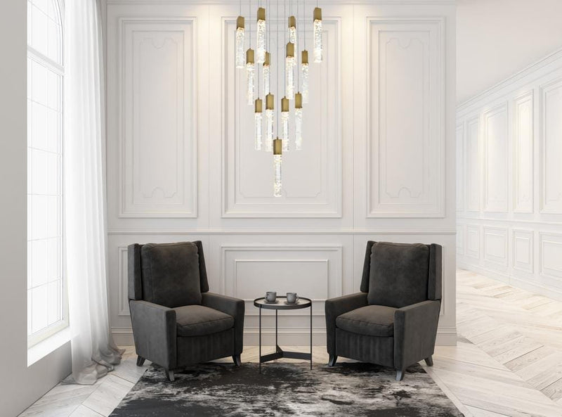 Aurora 26" 13-Light Square Pendant in Satin Gold And Clear