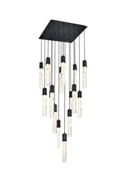 Aurora 30" 16-Light Square Pendant in Black And Clear