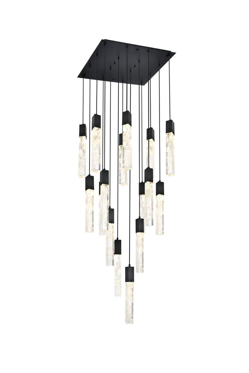 Aurora 30" 16-Light Square Pendant in Black And Clear