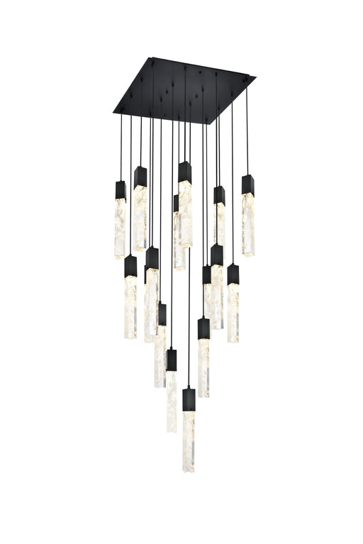 Aurora 30" 16-Light Square Pendant in Black And Clear