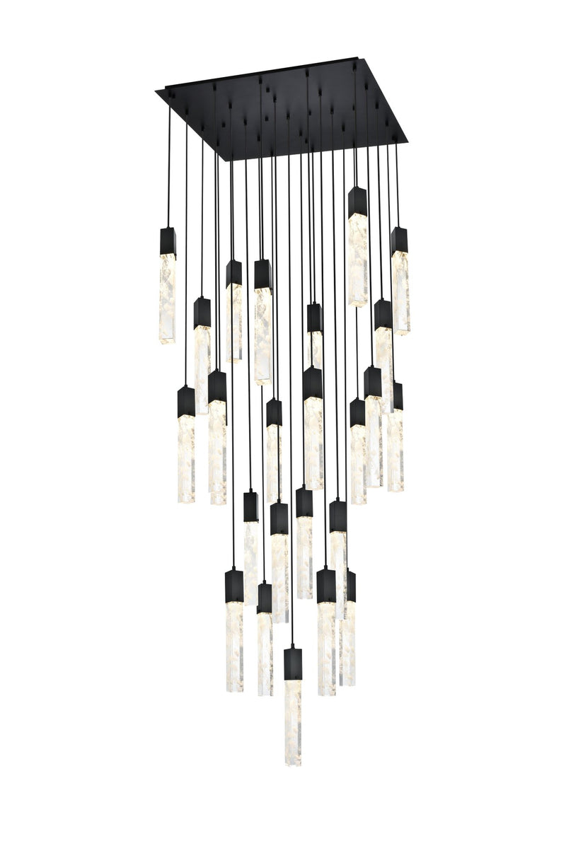 Aurora 30" 16-Light Square Pendant in Satin Gold And Clear