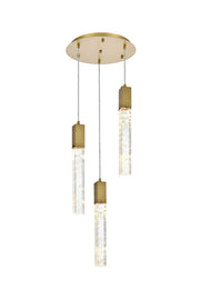 Aurora 16" 3-Light Round Pendant in Satin Gold And Clear