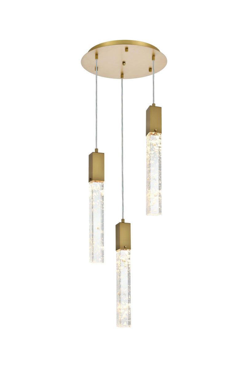 Aurora 16" 3-Light Round Pendant in Satin Gold And Clear