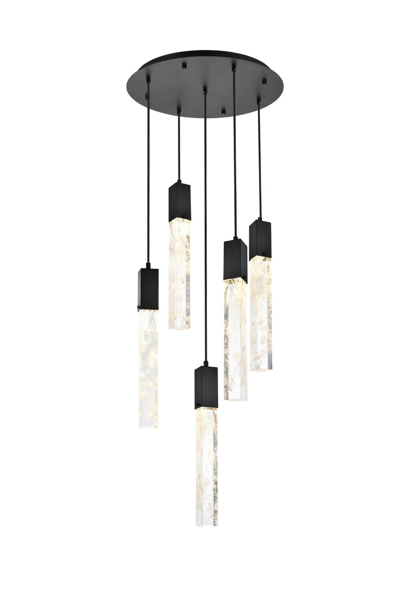 Aurora 20" 5-Light Round Pendant in Black And Clear