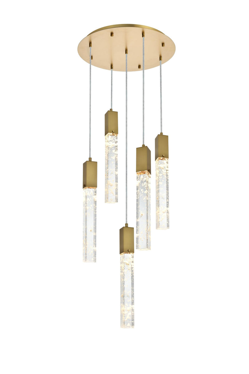 Aurora 20" 5-Light Round Pendant in Satin Gold And Clear