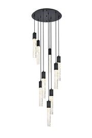 Aurora 24" 9-Light Round Pendant in Black And Clear