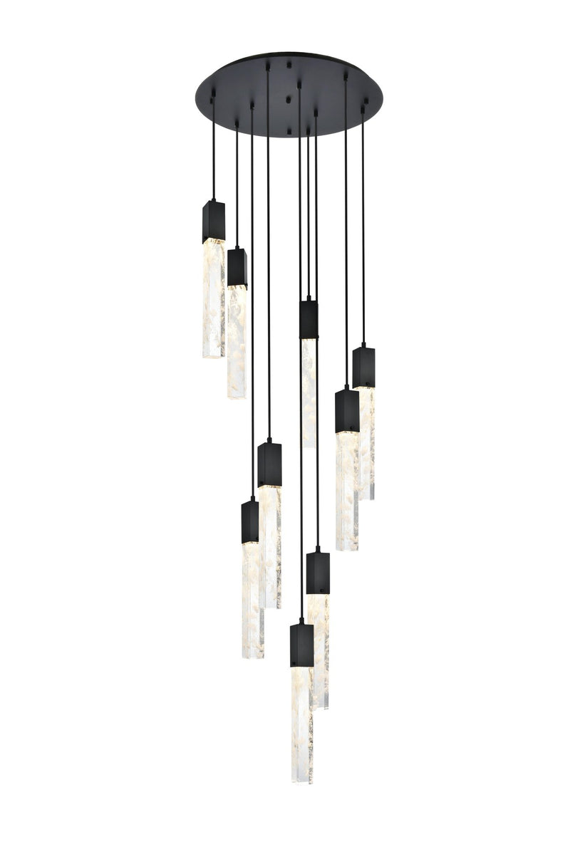Aurora 24" 9-Light Round Pendant in Black And Clear