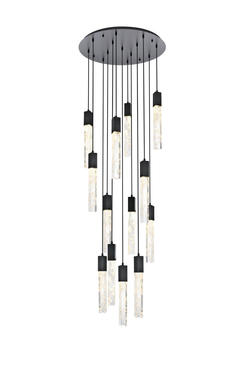 Aurora 30" 13-Light Round Pendant in Black And Clear
