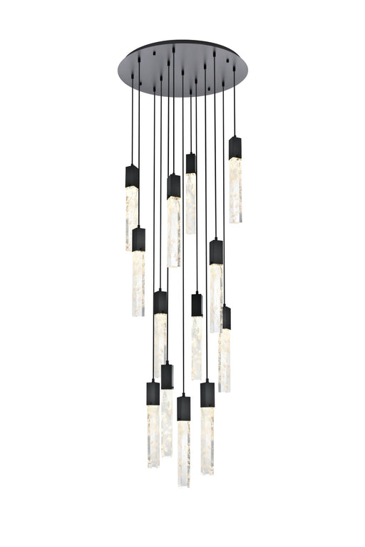 Aurora 30" 13-Light Round Pendant in Black And Clear