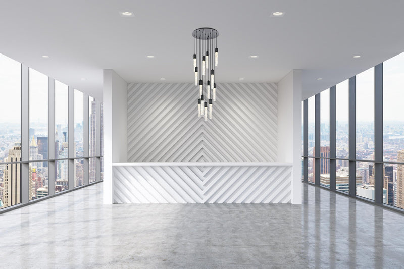 Aurora 30" 13-Light Round Pendant in Black And Clear