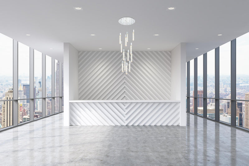 Aurora 30" 13-Light Round Pendant in Chrome And Clear