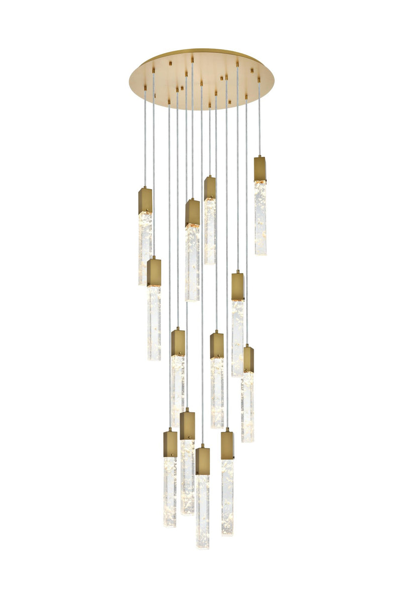 Aurora 30" 13-Light Round Pendant in Satin Gold And Clear