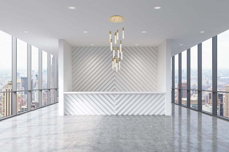 Aurora 30" 13-Light Round Pendant in Satin Gold And Clear