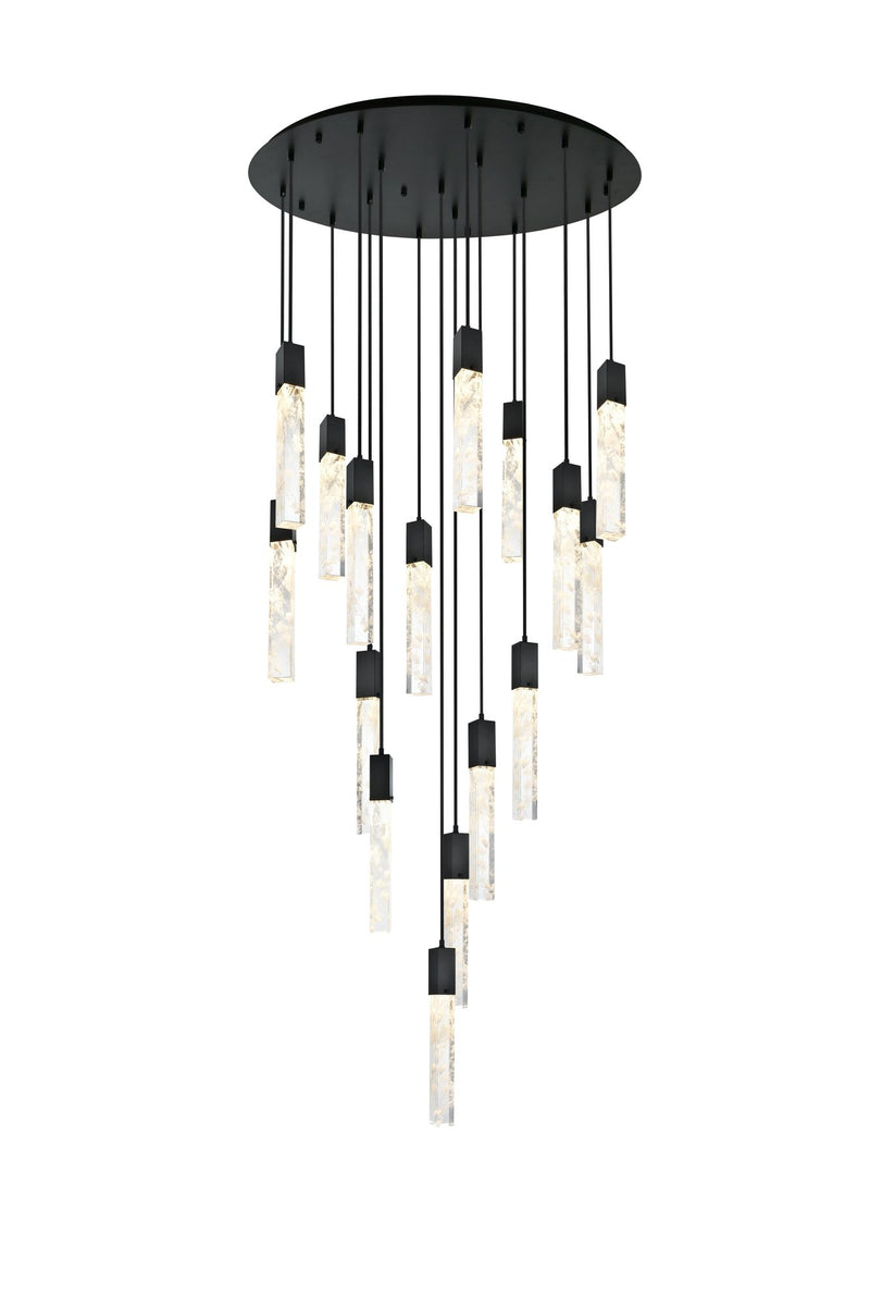 Aurora 36" 16-Light Round Pendant in Black And Clear