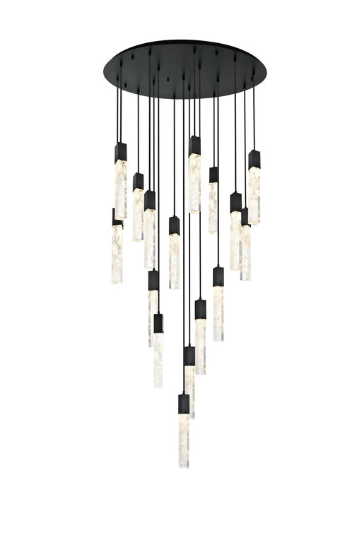 Aurora 36" 16-Light Round Pendant in Black And Clear