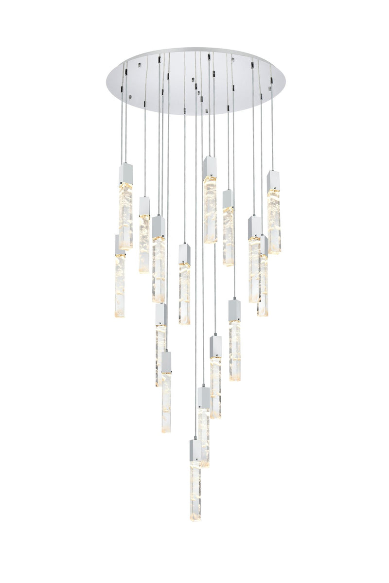 Aurora 36" 16-Light Round Pendant in Chrome And Clear