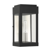 York Small Outdoor ADA Wall Lantern in Black with Brushed Nickel Finish Candles with Brushed Nickel Stainless Steel Reflector