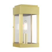 York Small Outdoor ADA Wall Lantern in Satin Brass with Brushed Nickel Stainless Steel Reflector