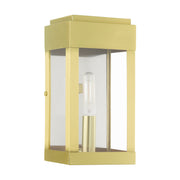 York Small Outdoor ADA Wall Lantern in Satin Brass with Brushed Nickel Stainless Steel Reflector