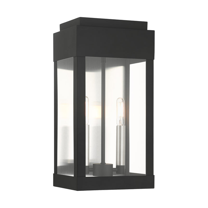 York 2-Light Medium Outdoor Wall Lantern in Black with Brushed Nickel Finish Candles with Brushed Nickel Stainless Steel Reflector